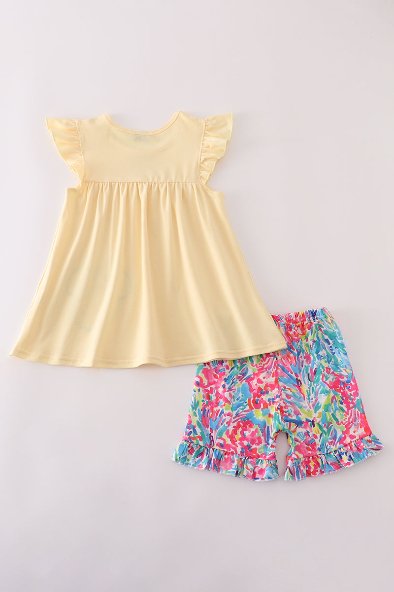 Yellow character carnival whirl shorts set
