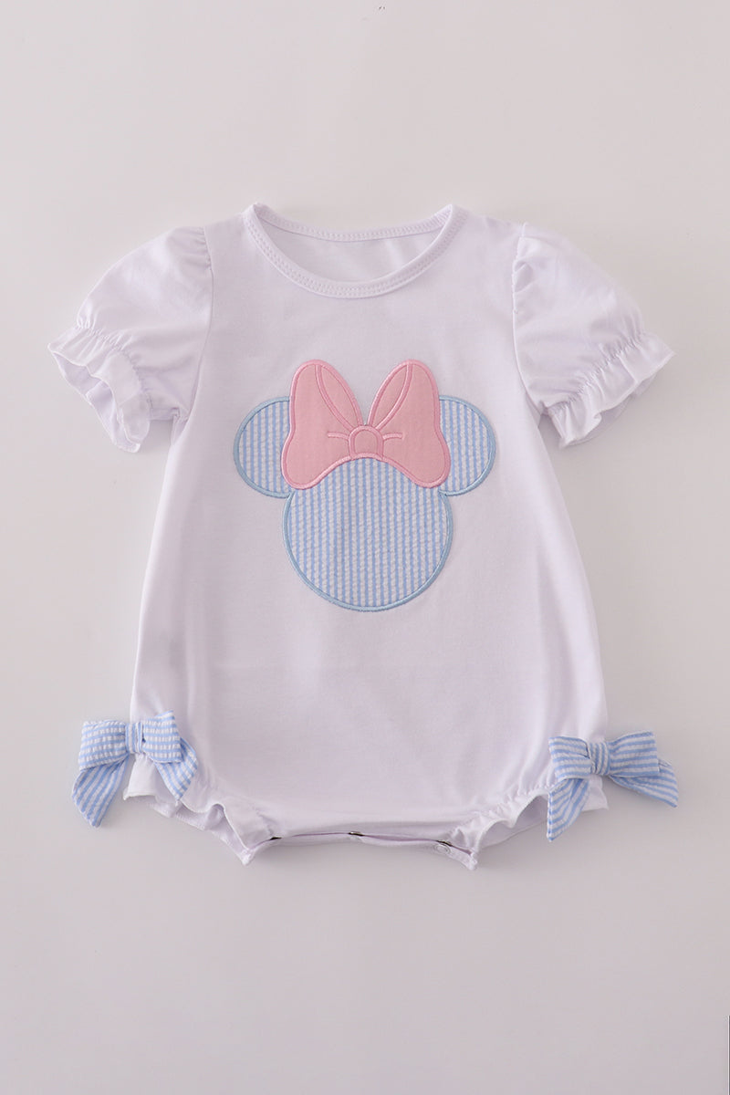 Blue character applique bow bubble