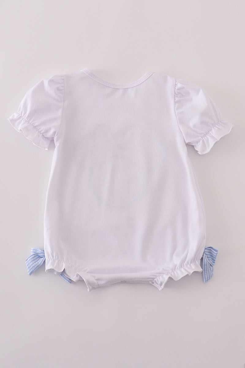 Blue character applique bow bubble