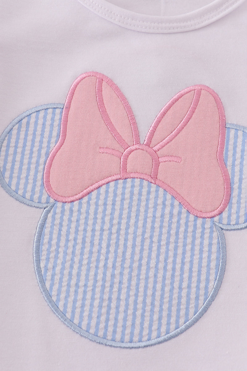 Blue character applique bow bubble