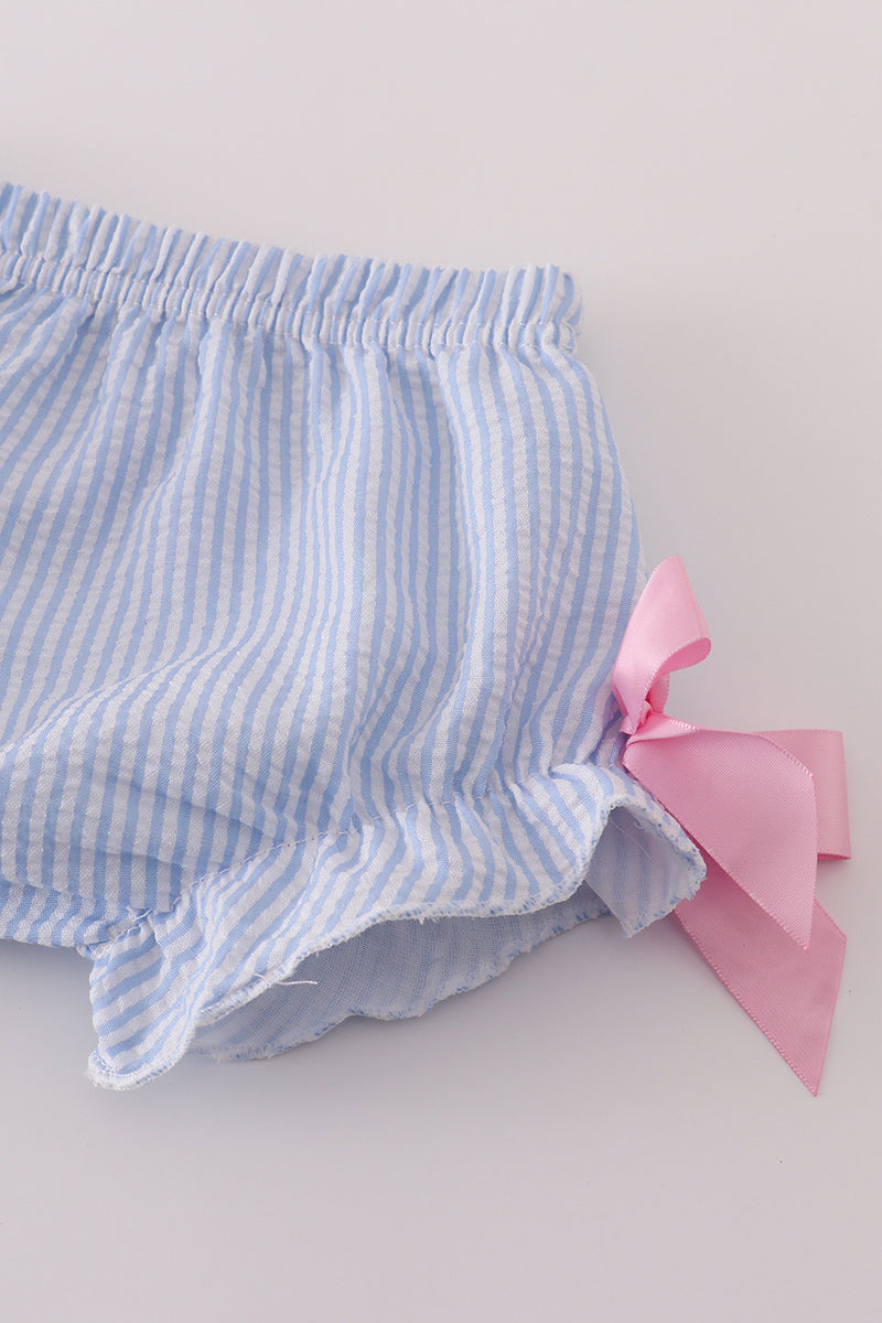 Blue character applique bow bloomer set