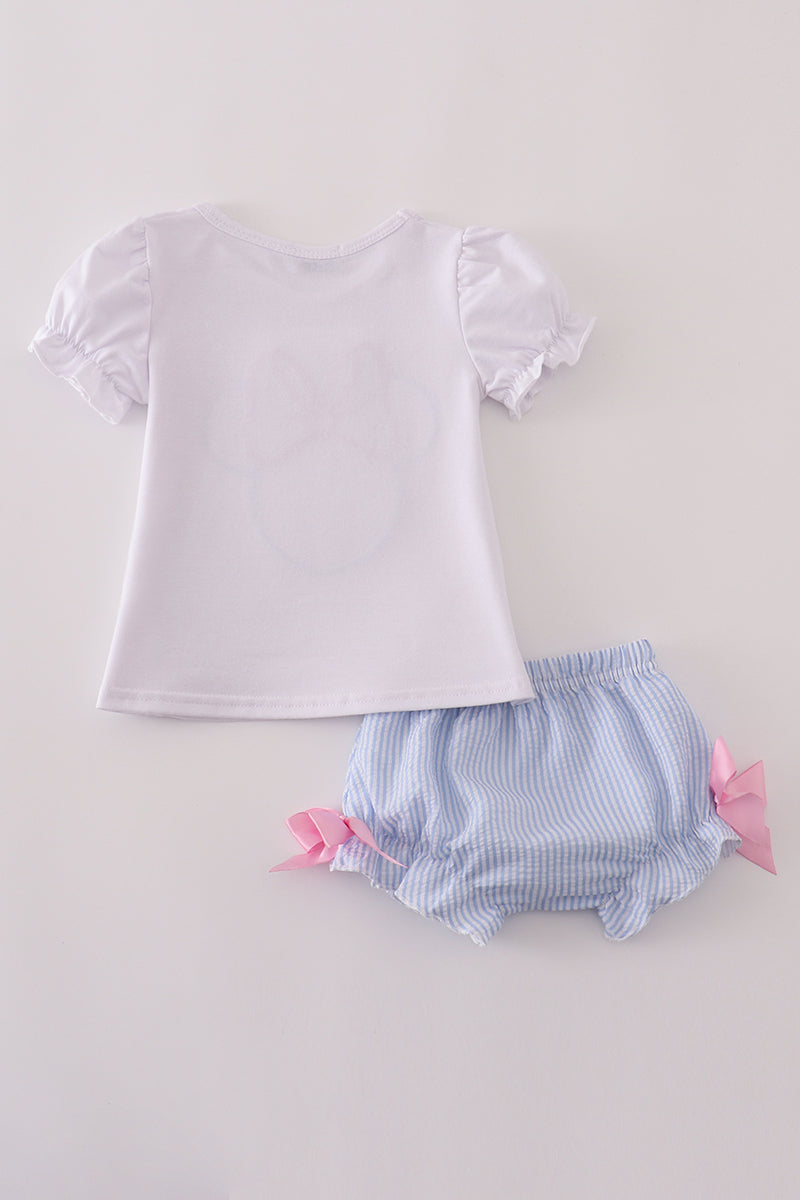 Blue character applique bow bloomer set