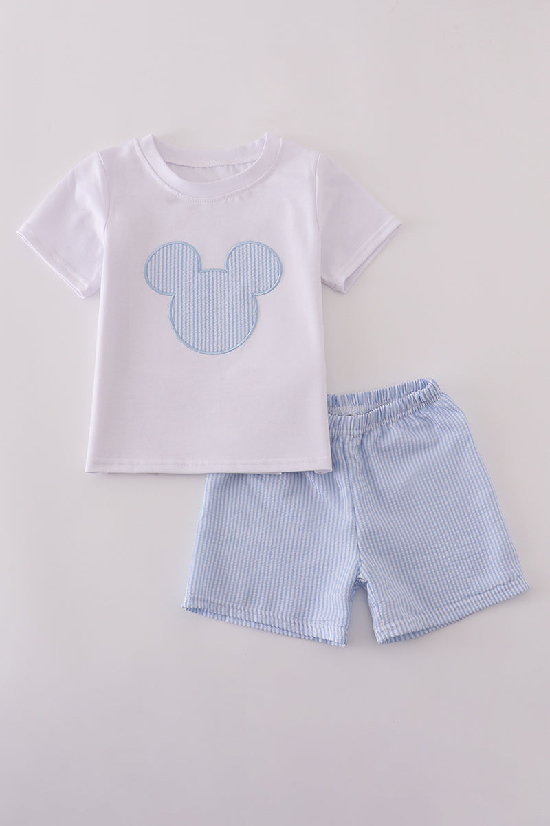 Blue character applique shorts set