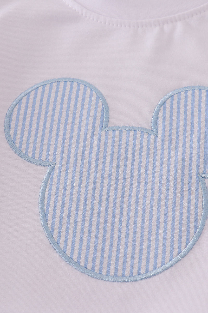 Blue character applique shorts set