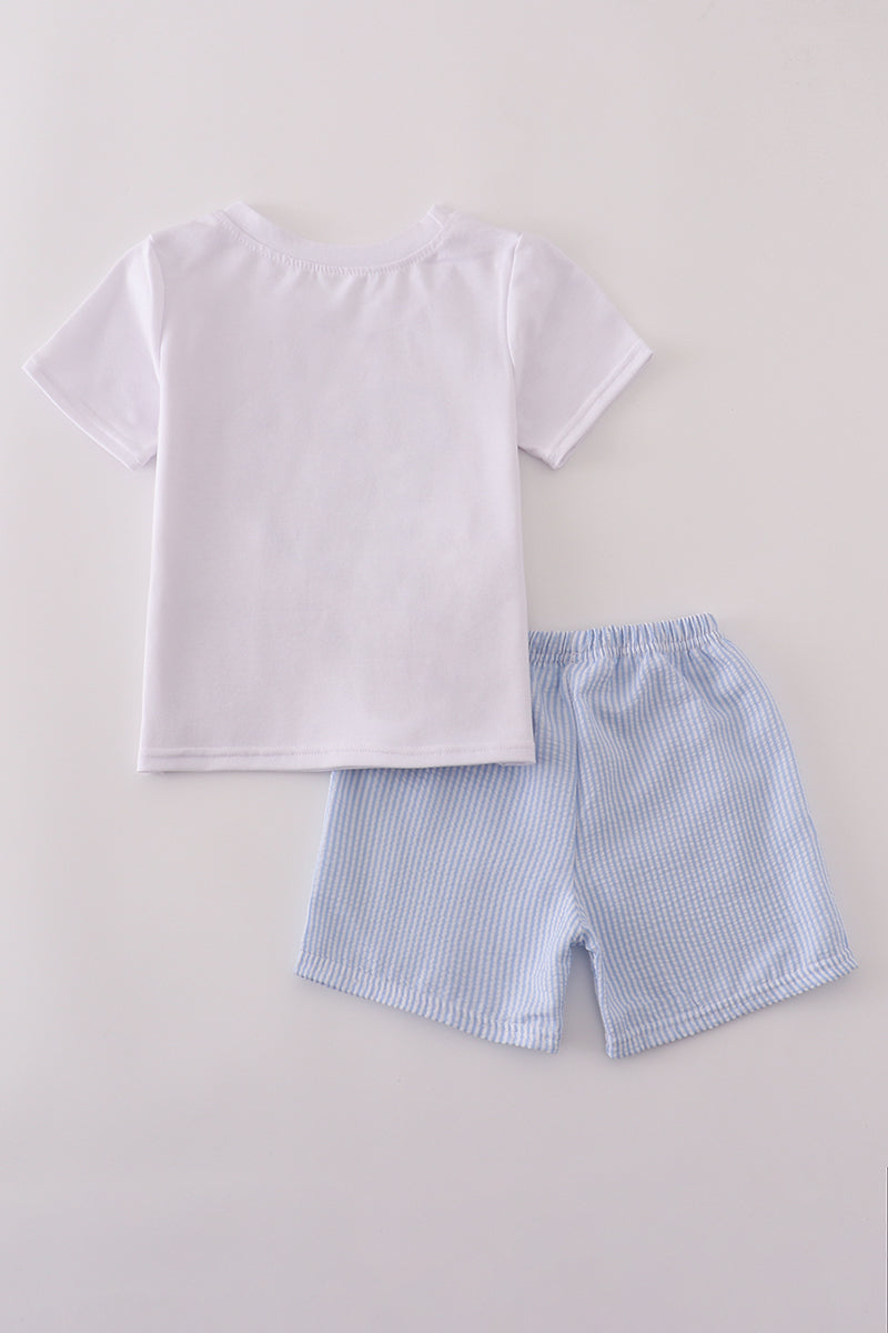 Blue character applique shorts set