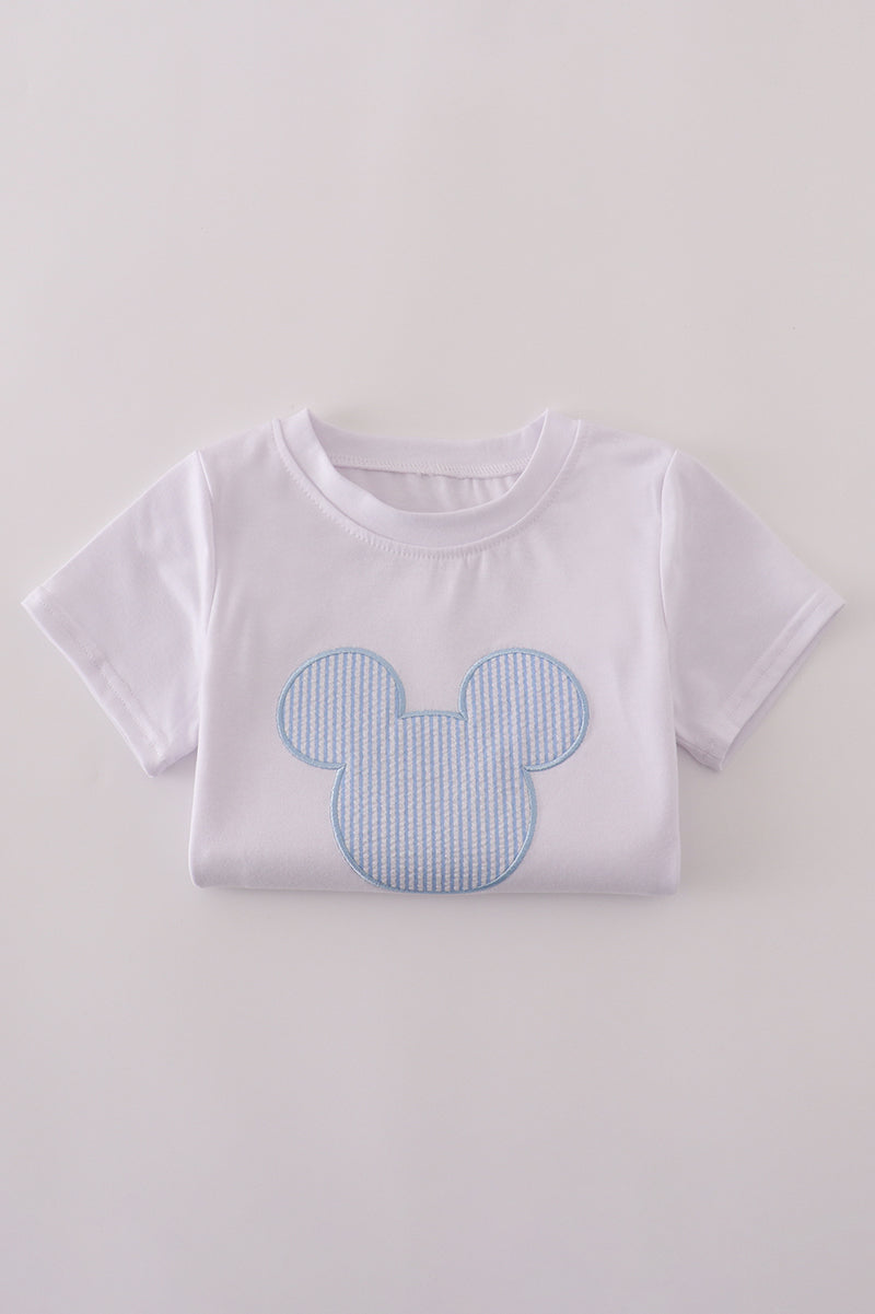 Blue character applique shorts set