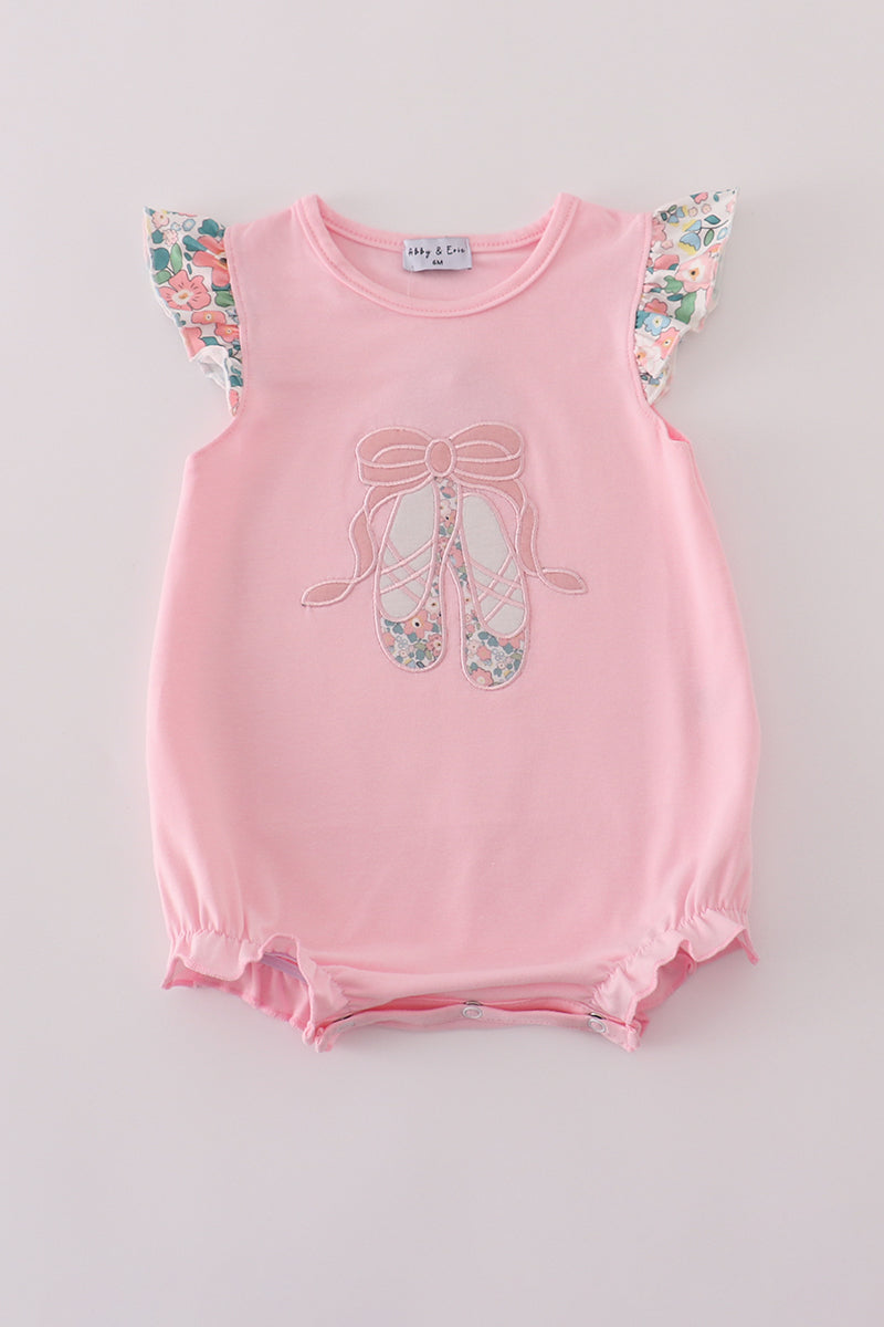 Pink ballet shoe applique ruffle bubble