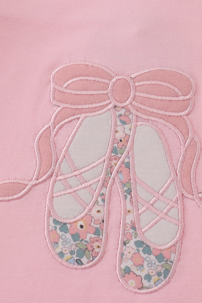 Pink ballet shoe applique ruffle bubble