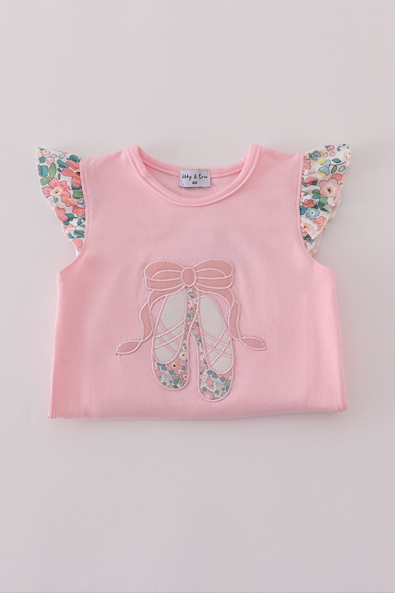 Pink ballet shoe applique ruffle bubble