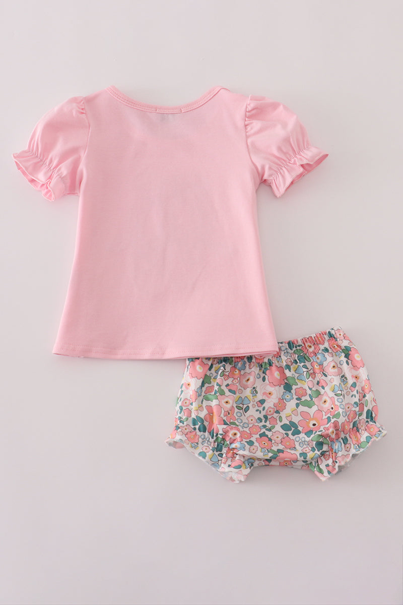 Pink ballet shoe applique bloomer set