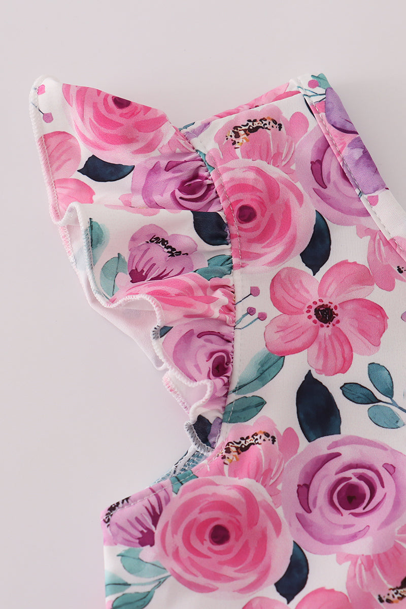 Purple floral swiss dot leotard