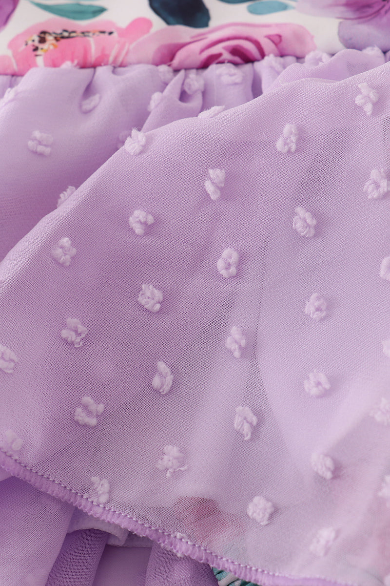 Purple floral swiss dot leotard