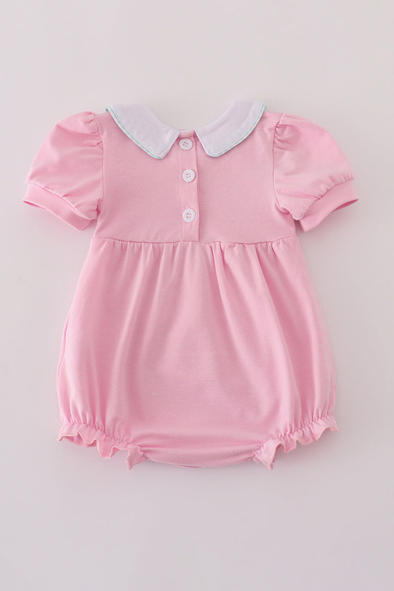 Pink teapot embroidery puff sleeve bubble